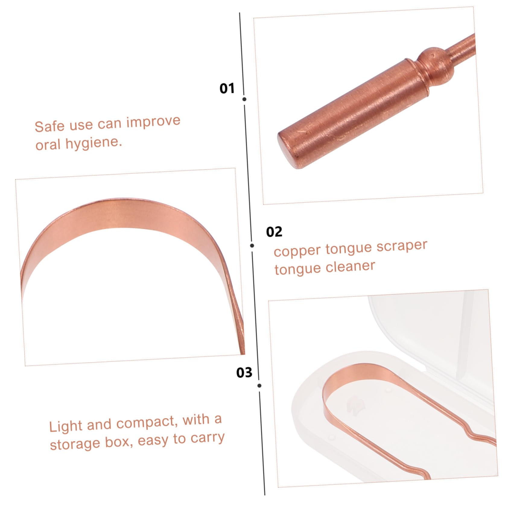 PACKOVE 10 Pezzi Raschietto per Lingua Rame con Scatola Strumento Pratico per Orale Design Ergonomico per Fresco per Adulti