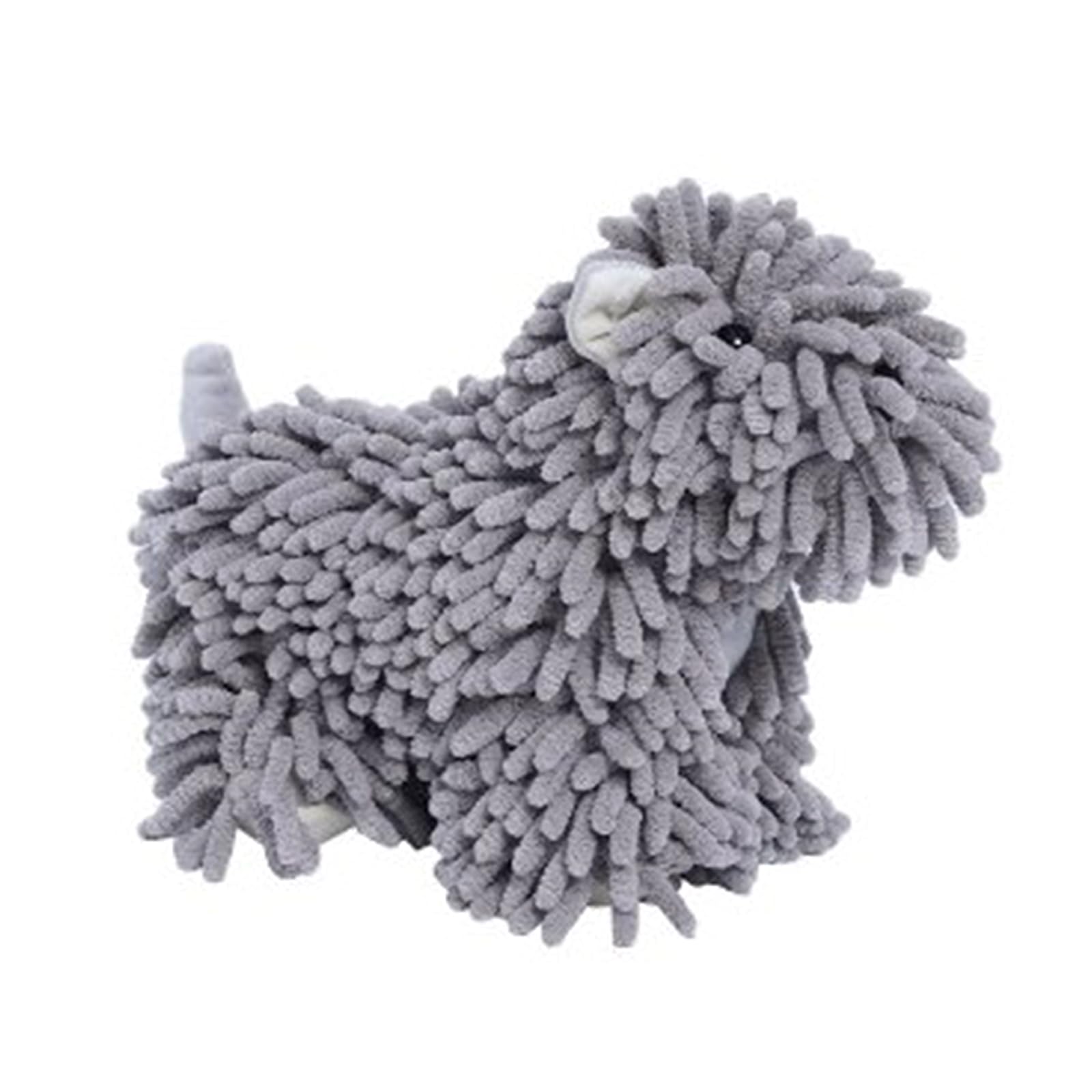 Chenille Dog Hand Towel Fluffy and Soft Decorative Puppy Towels Highly Sorbent Microfiber Multipurpose for Bathroom Kitchen Washstand (Grey)