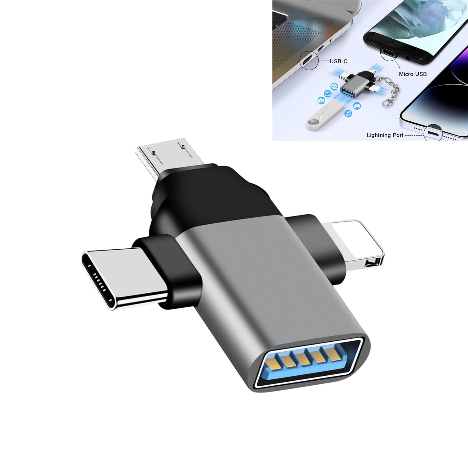 ADZOY Lightning to USB Adapter,Lightning/USB C/Micro USB to USB Female OTG Adapter,Lightning to USB C Adapter,USB C to Lightning Cable Adapter for Smartphones/Tablets/Computers/Laptops (B0DB6FD63L) Amazon Price History, Amazon Price Tracker