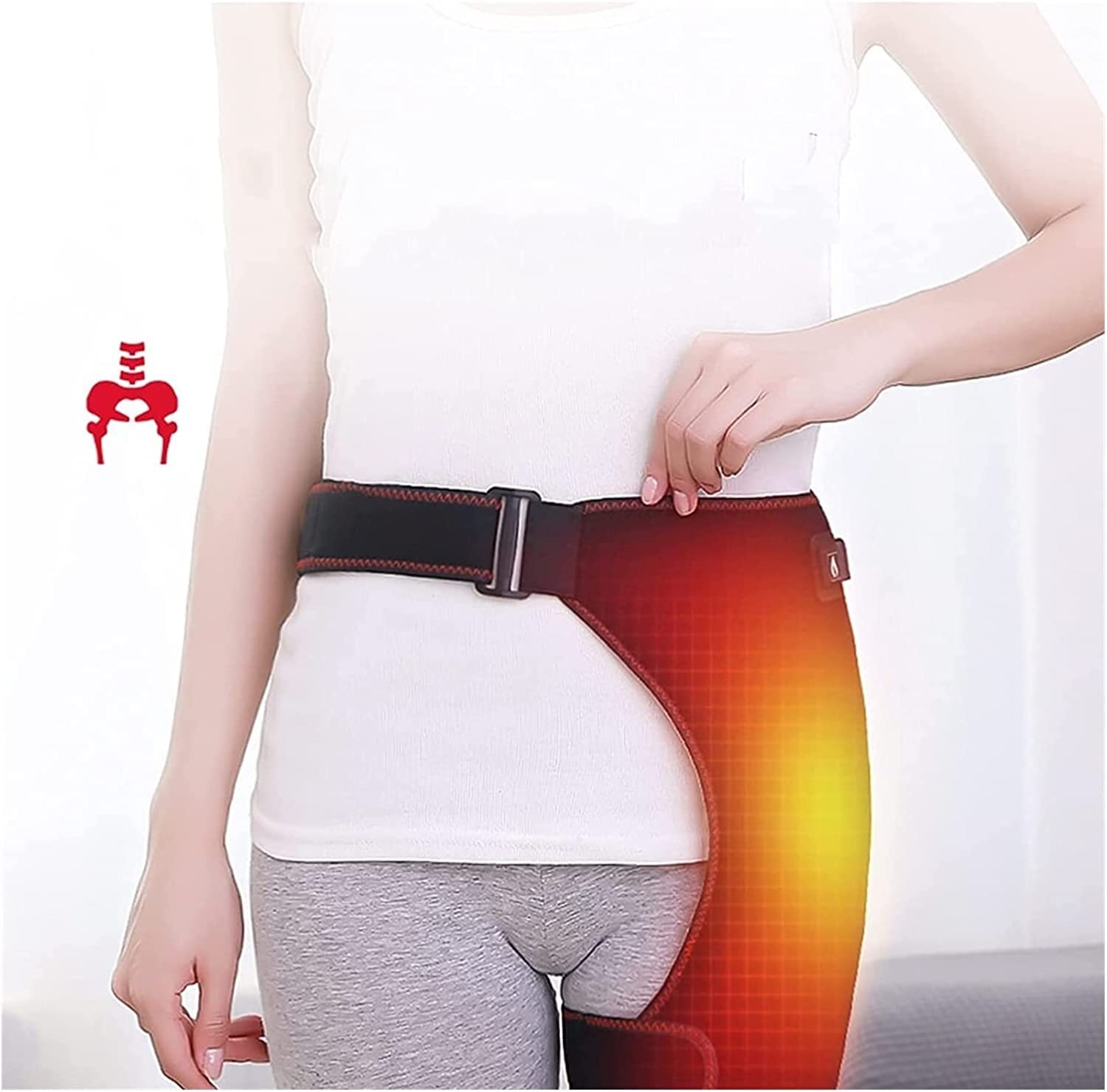 Soportes ajustables para muslo Calentamiento de la manga de compresión del muslo 3 modos de vibración Soporte para la ingle para mujeres Cadera Ingle Tendón de la corva Muslo Hip Wrap Brace 22.7.20