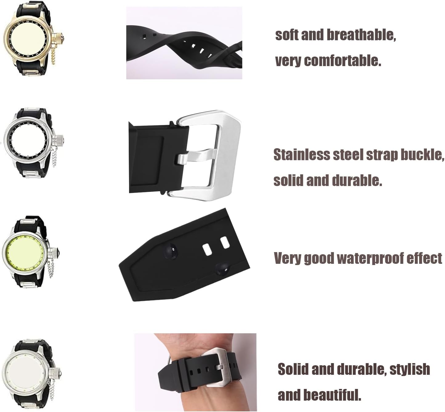 Rubber Watch Band Compatible for Invicta Russian Diver 1201 1242 1805 1845 1959 26mm Silicone Strap Replacement for men and women wirst watchband, Black