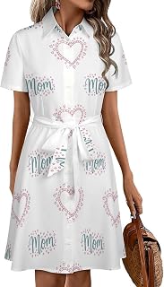 Summer Dresses for Women Pink Mom Text Women's Casual Dresses Short Sleeve Button Down Shirt Dress