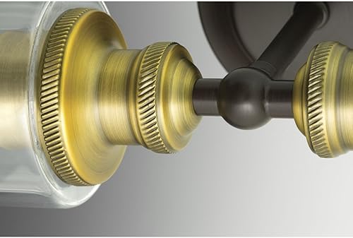 Miniatura 6 de Archives Collection - Lámpara de tocador de baño de cristal transparente con 2 luces, bronce antiguo