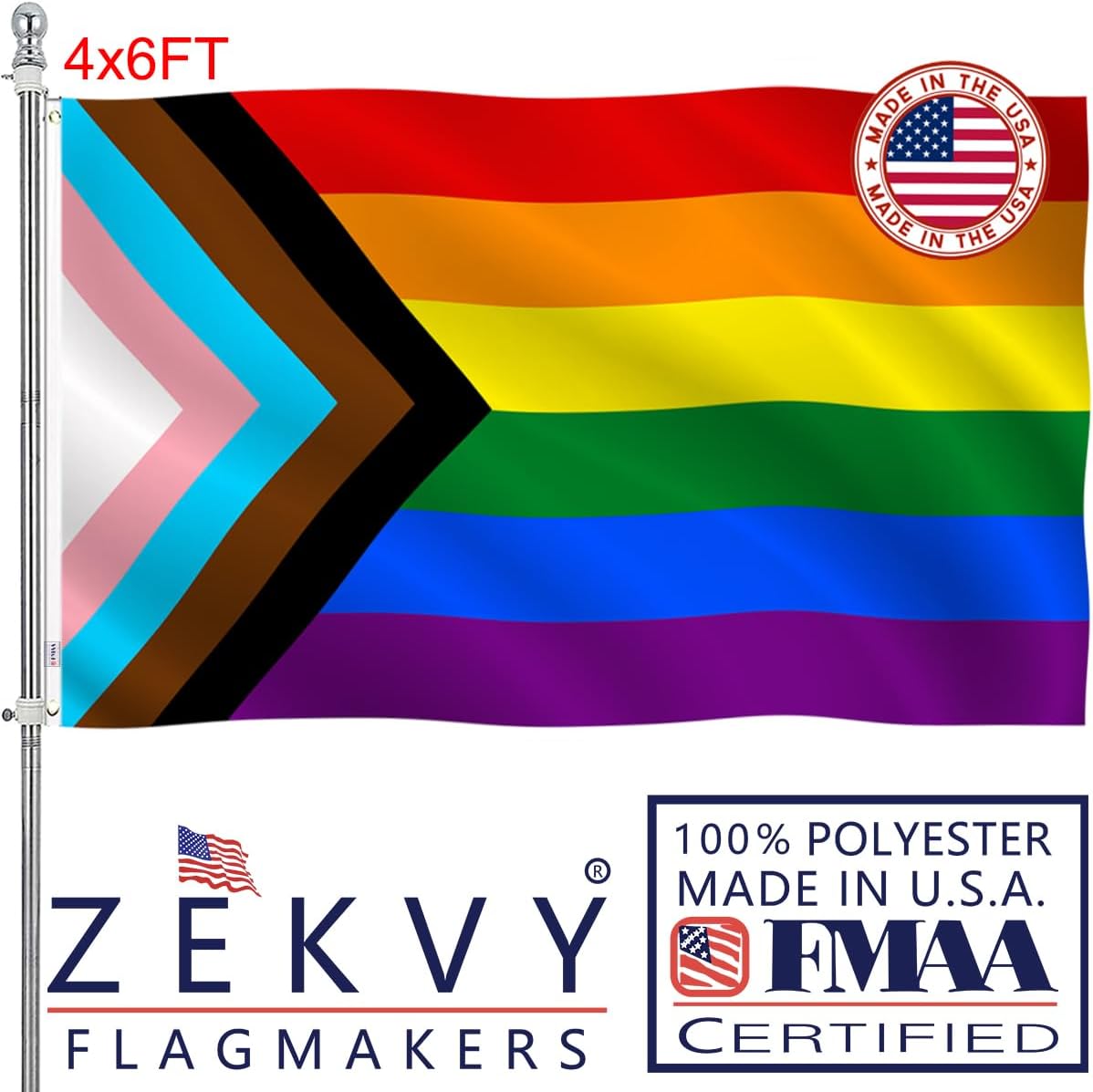 Pride Flag 4x6 Outdoor Made in USA - Double Sided Heavy Duty Vivid Color LGBTQ Flag with 2 Brass Grommet