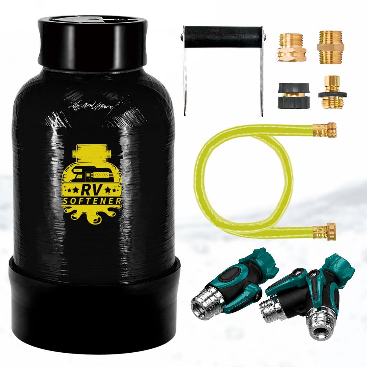 RV Water Softener -20000 Grain Portable Water Softener with 3/4 "Brass Fitting and Custom Hose, Softened Hard Water Filter System for RV,Trailers,Boats,Mobile Car Washes,Pressure Washes
