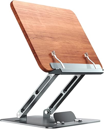 OATSBASF Soporte ajustable para libros de lectura, manos libres, bandeja de madera con clips de papel para libros de texto gruesos, revistas,