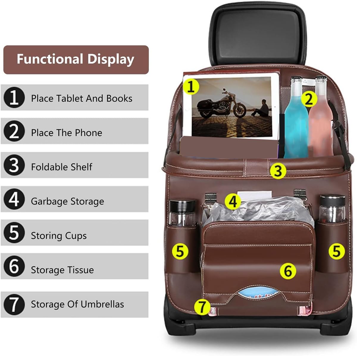 Organizer per Sedile Posteriore Auto per Buick Lacrosse 3.Generation, con Porta Rifiuti e Tavolino Multifunzionale, Auto Accessori da Viaggio,A/Black