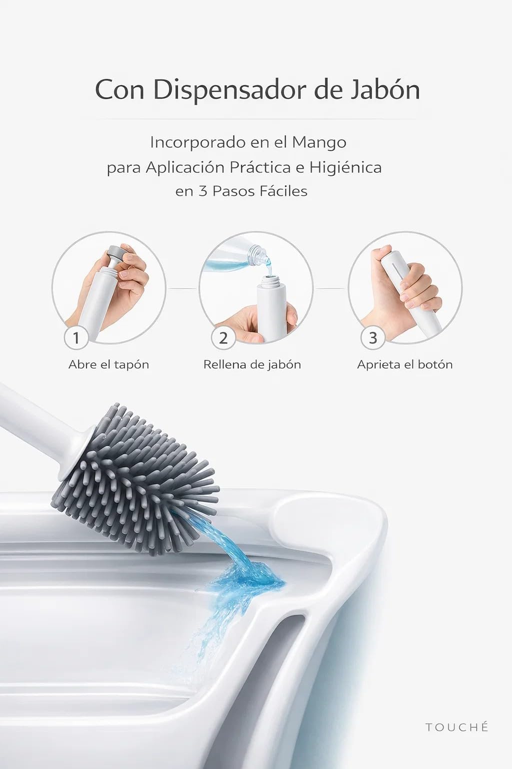 TOUCHE ® Escobilla de Baño con Dispensador de Jabón | Escobilla WC Antibacteriana de Silicona | Escobilla para Limpieza de Inodoro | Diseño Higiénico y Resistente