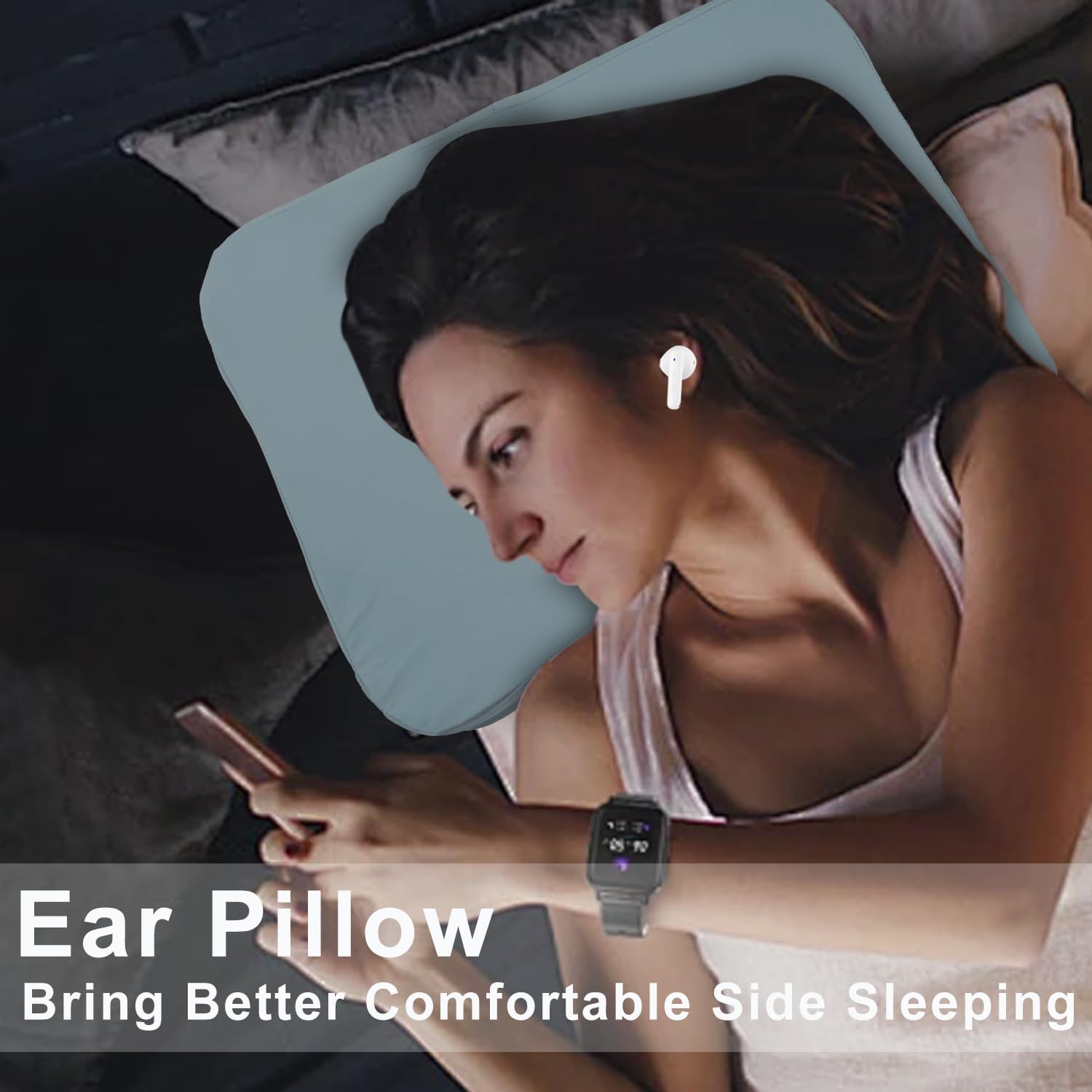 Piercing Pillow for Side Sleepers Ear Pain Relief,Memory Foam Ear Pillow with Ear Hole for Piercing Recovery,Removable Cool Cover (Blue-4.7" Height,15.74"x11.8")