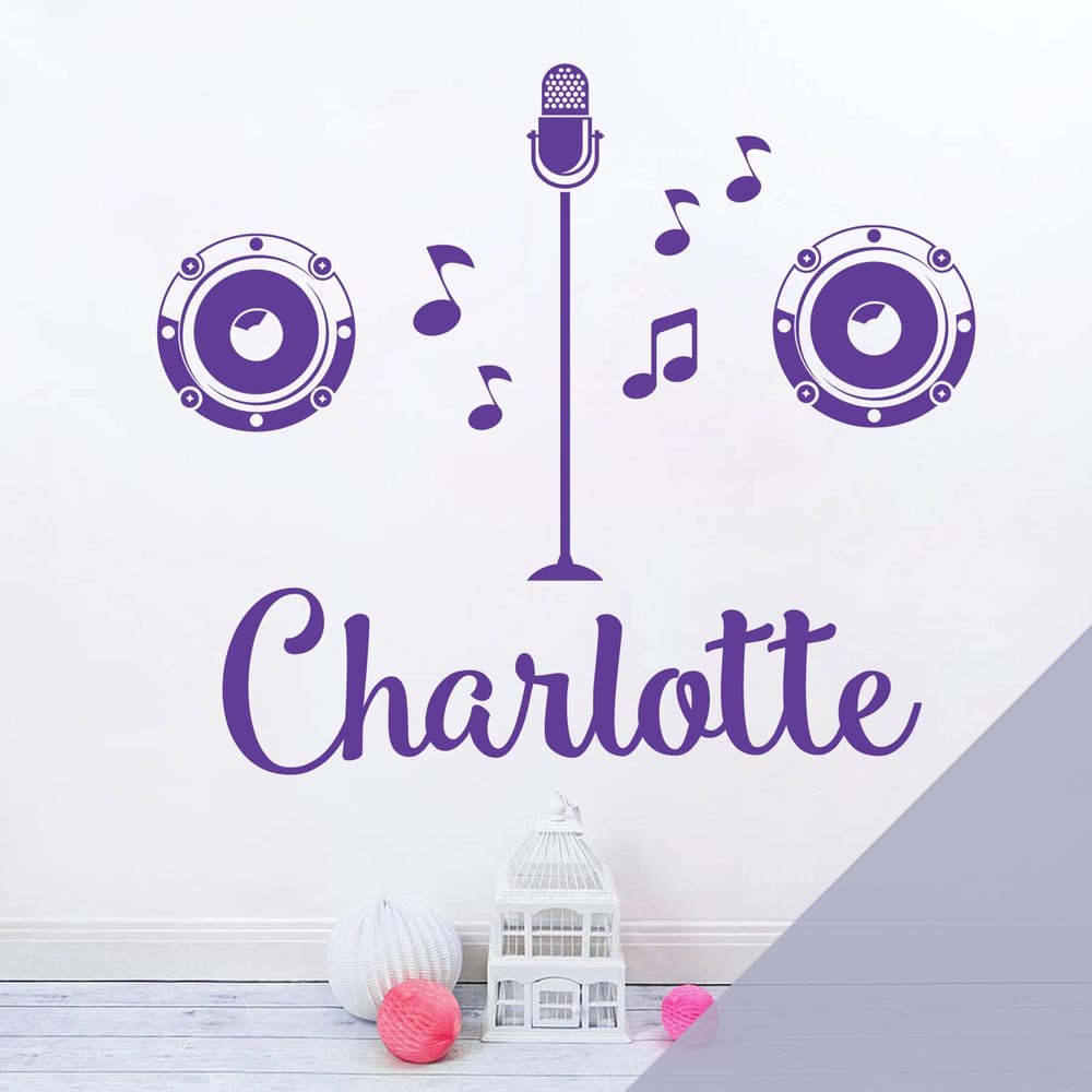 Personalised Name Girls Wall Art Sticker - Popstar, X Factor, Singer, Karaoke, Microphone, Music [Large] [Light Grey]