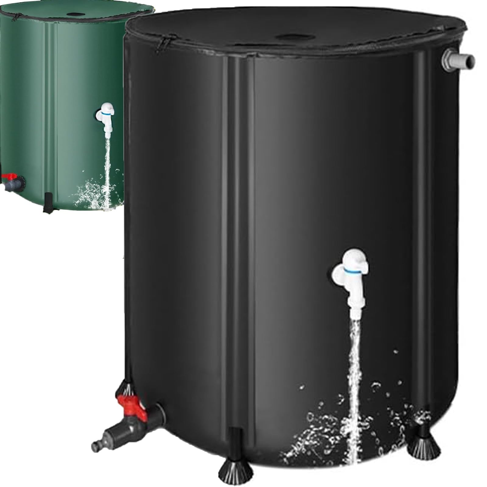 Sistema de almacenamiento de agua de barril de lluvia plegable, colector de agua de lluvia portátil con soporte, grifo, malla superior y cubierta de cremallera para un riego eficiente del jardín