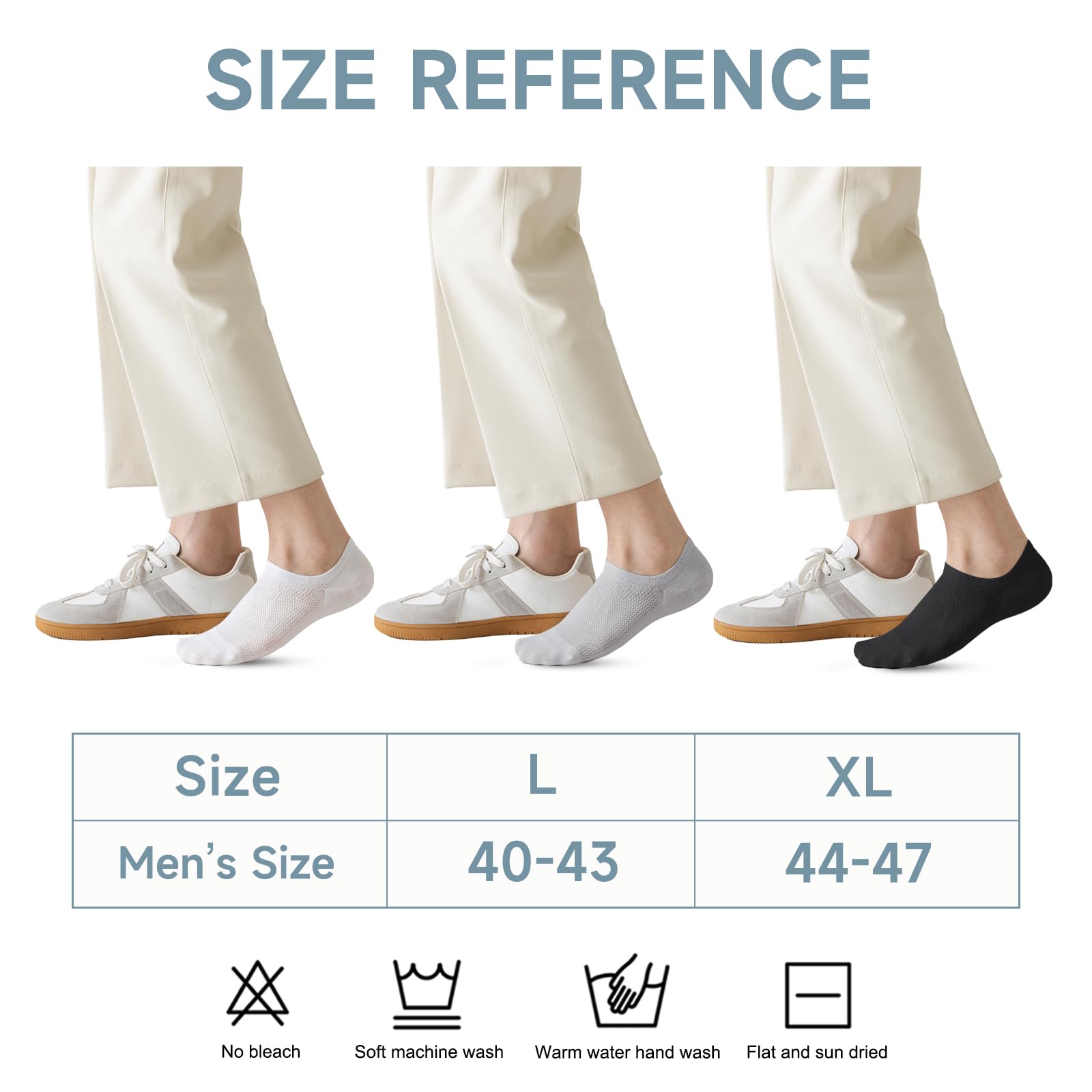 Caudblor Calcetines Invisibles Hombres Transpirable Algodón Antideslizante 40-43 44-47 Negro Blanco
