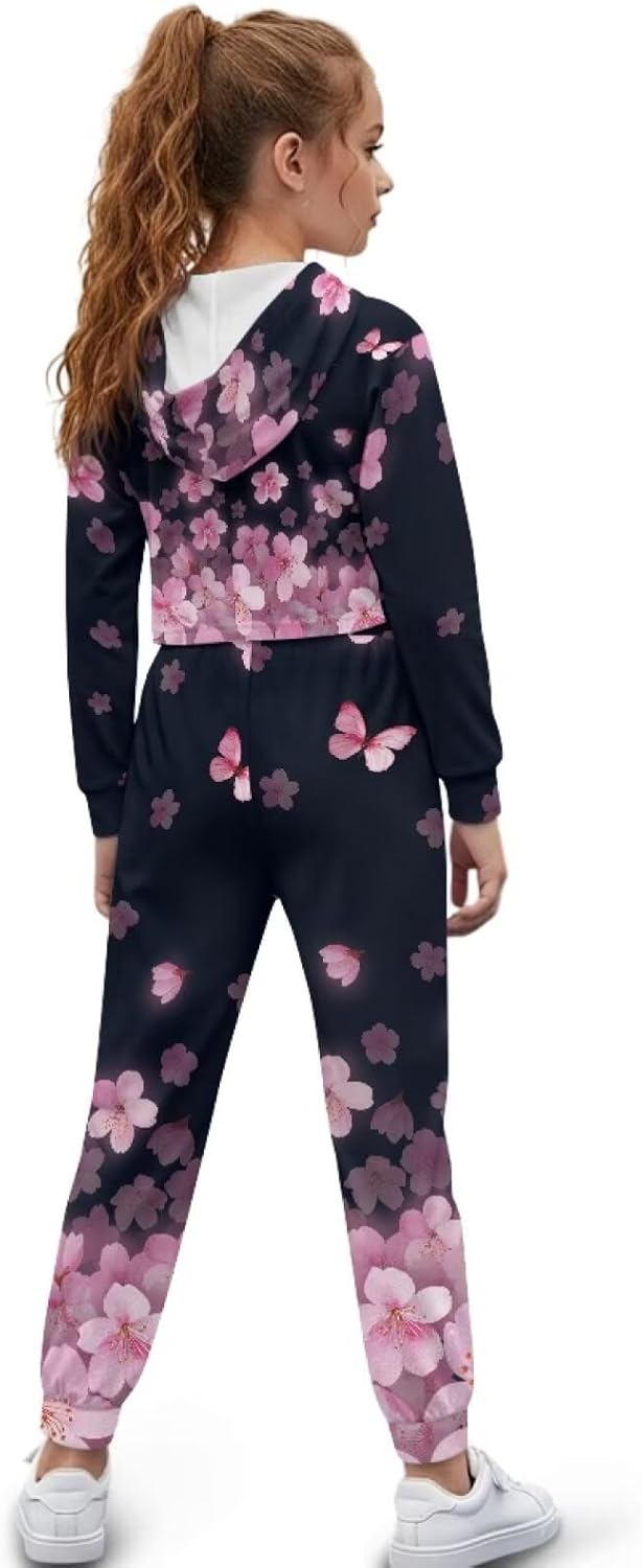 Coldinair Girls 2 Pieces Sweatsuit Tracksuit Kids Cropped Hoodie Sweatshirt and Sweatpants Set for 4-13T Fall Winter Clothes
