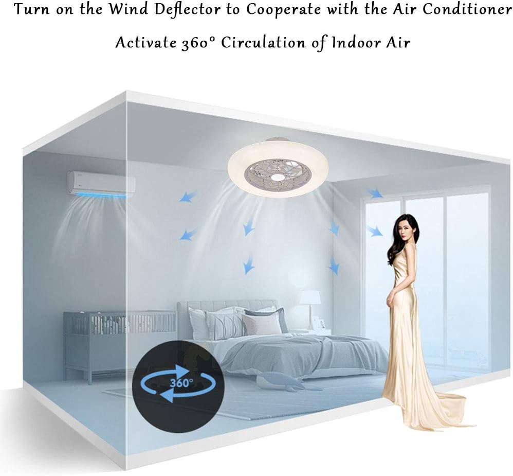 Best Ceiling Fan with Lights 20 Round Ceiling Lighting Fan with Remote Control Dimming 36W LED Ceiling Light 3 Speed Adjustable Semi Embedded Ceiling Fan with Invisible Acrylic Blades Lampshade (White)