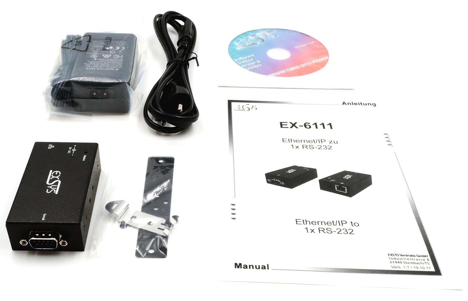 Exsys EX-6111-2 1 Ethernet zu 1 x Seriell RS-232 inkl Netzteil