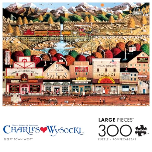 buffalo games - charles wysocki - sleepy town west - 300 piece jigsaw puzzle for adults - challenging puzzle perfect for game nights - finished puzzle size is 2125 x 1500