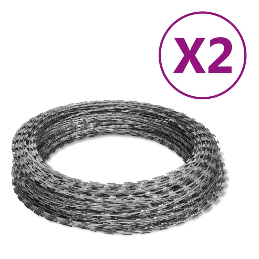 Alambre de espino Rollo helicoidal 2 uds Acero galvanizado 100m, Bricolaje Accesorios de Bricolaje Cadenas, Alambre y Cuerda, Plateado, 16kg