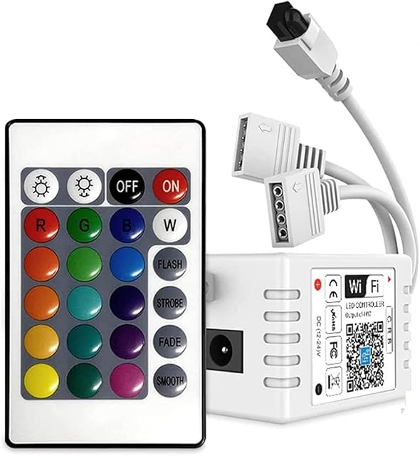 2-Port Remote Controller for RGB LED Strip Lights+Infrared Remote Control (IR) 24 Keys Wireless for Multi Color Strip Lights,Compatible with Android/iOS,Alexa/Google Home for SMD 5050 RGB DC 12-24V