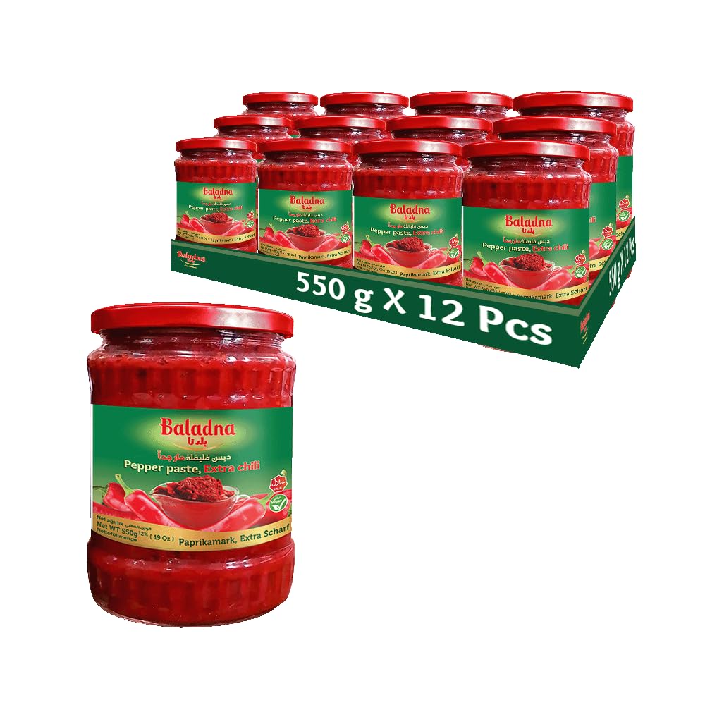 Baladna Paprikamark Extra scharf 550 g x 12 Pcs | Intensives Paprikamark | Extra scharf & würzig | Kräftige Farbe & voller Geschmack | Für Saucen, Marinaden & Eintöpfe | Vegan | Glutenfrei | Halal