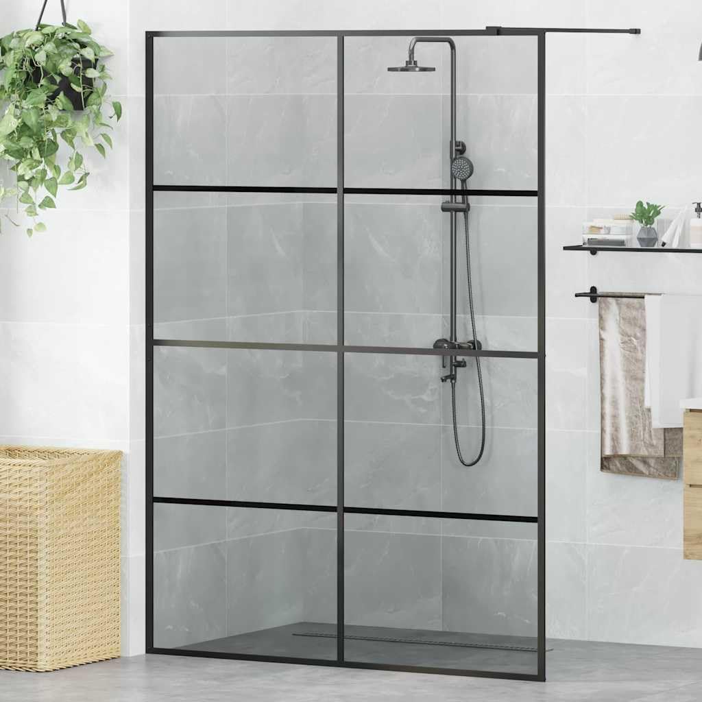 Ścianka prysznicowa Walk-in czarna ze szkła hartowanego 140 x 195 cm z regulowanym profilem i stabilnym stabilizatorem, nowoczesna ścianka działowa do prysznica, ochrona przed pryskaniem i