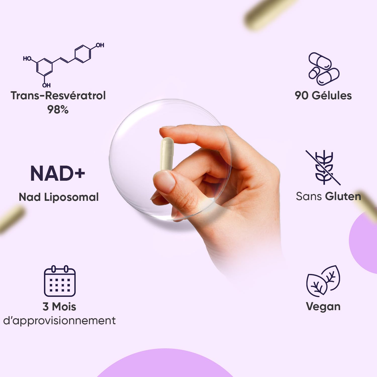 Nad+ Resveratrol Liposomale avec Complexe Phospholipidique, 90 Gélules