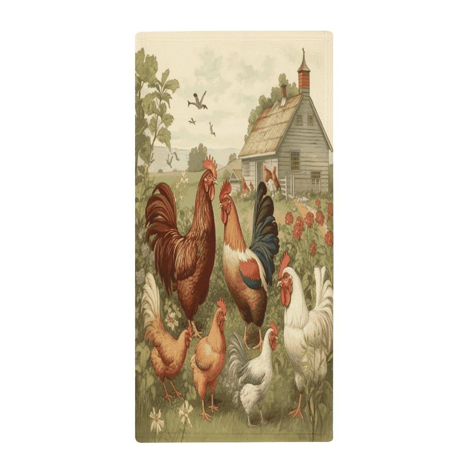 FekiLoot Chickens and Farm Hand Towels Coral Velvet Highly Absorbent Towel,Classic Luxury Printed Hand Towels Soft Hands Face Towel for Bathroom Kitchen Salon Workout 13.8 X 28.7 in