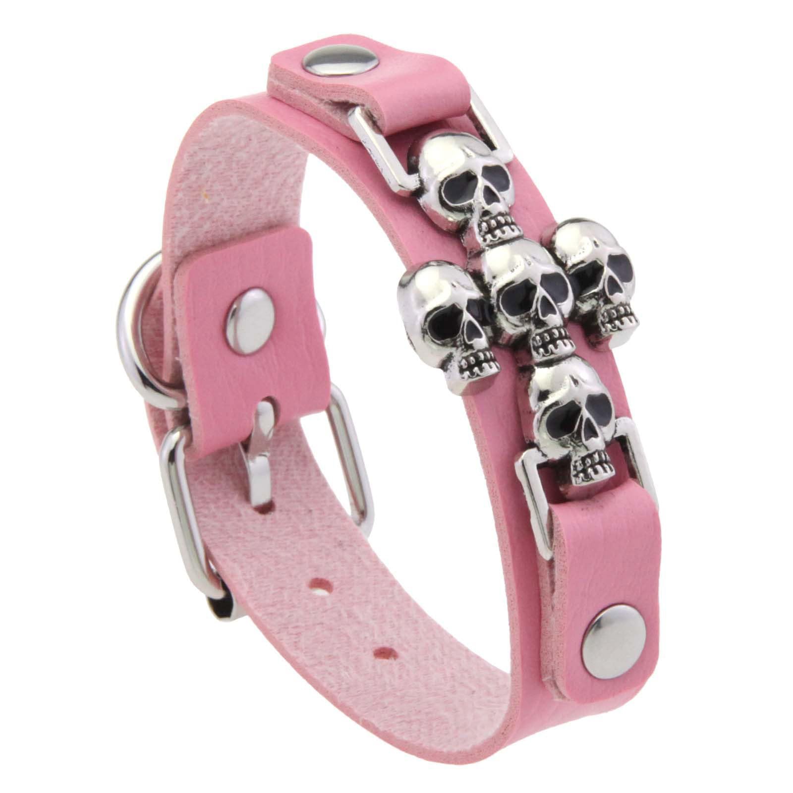 Maxtonser Punk Styles Crossed Skull Bracelet For Men And Women PU Leather Jewelry With Gothic Charm Design For Edgy Fashion Lovers