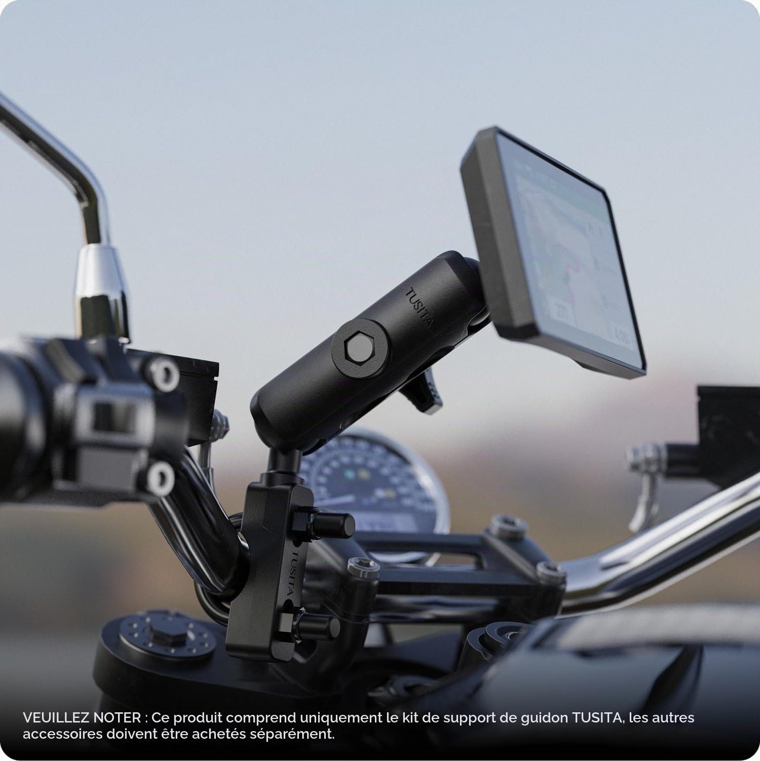 TUSITA Moto GPS Support Guidon Réservoir Embrayage Frein Compatible avec Garmin Montana, Zumo XT GPS - Bras Double Emboîtement - B Taille Moyen