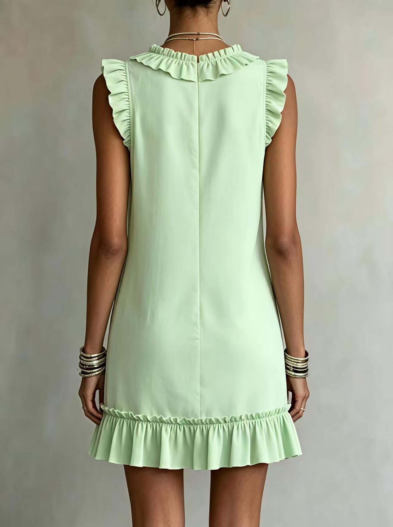 Damen Sommerkleid Kurz Boho Kleid Sommer Ärmellos A Linie Kleider Rüschen Elegant V Ausschnitt Sommerkleider Leicht Und Luftig Schick Minikleid mit Taschen Casual Damenkleider Volant
