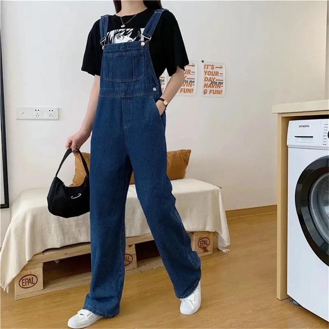 Overol retro con peto para mujer, overol de mezclilla holgado, talla grande, overol de pierna ancha, overol de mezclilla