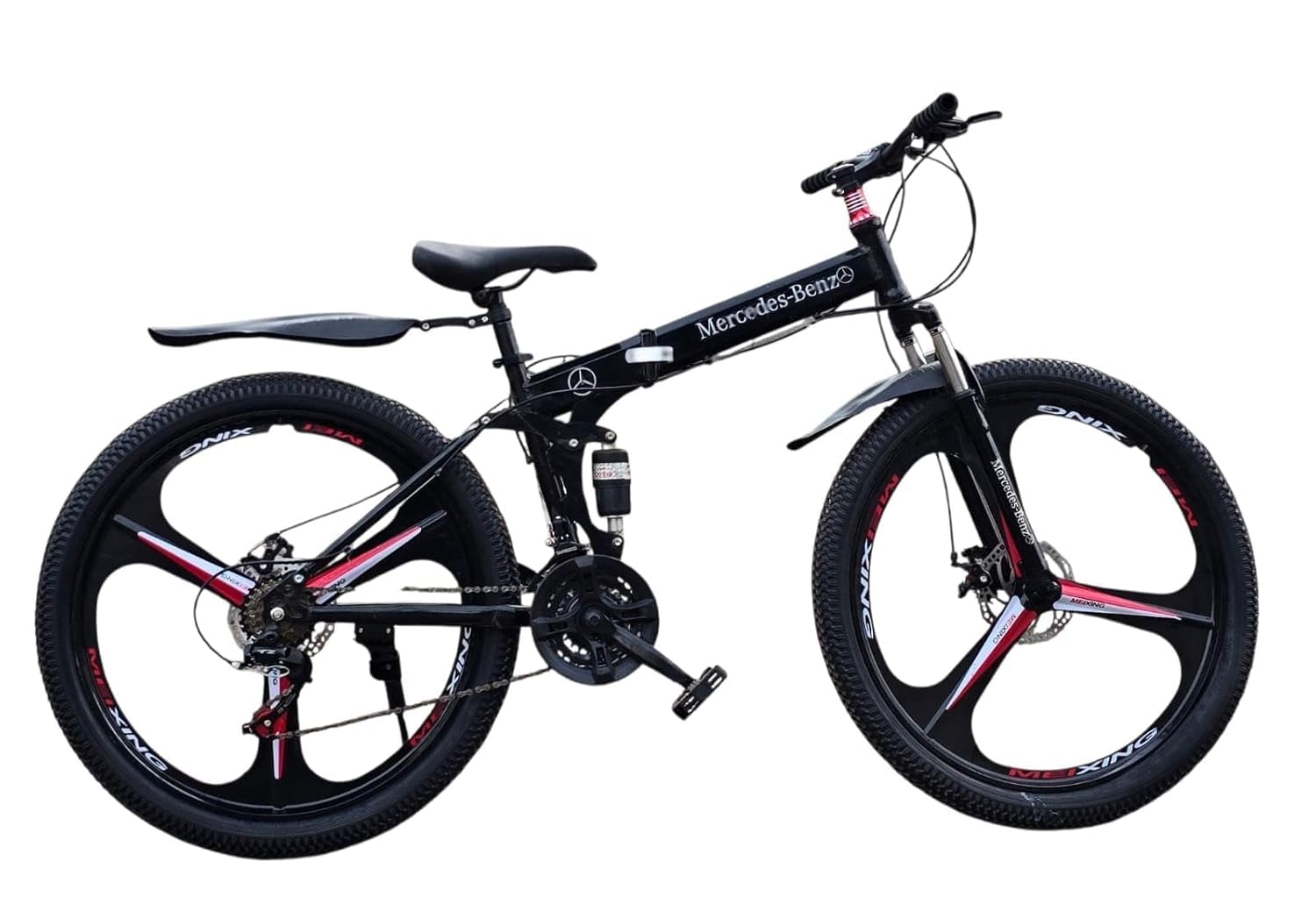 DRIXON Mercds-bnz Cycle 3 Spoke Foldable Cycle with 21 Speed Gear with Dual Disc Brake Cycles Carbon Frame Suspension Bicycle for Men 26inch Wheel Size Mountain Bike,Cruiser Bike-image-2