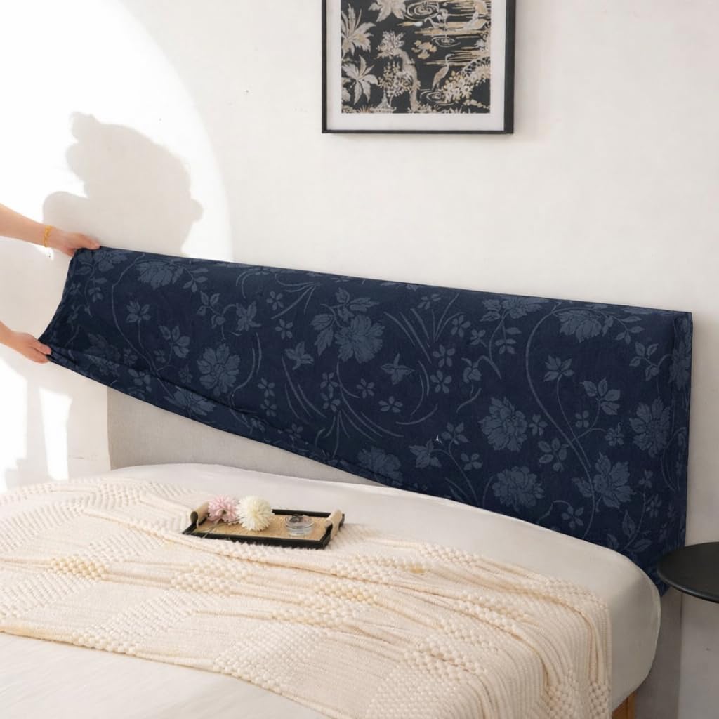 HOMETHREADS Stretchable Lycra/Velvet Headboard Cover | Soft, Dust-Proof & Wrinkle-Resistant Bed Back Protector | Fits Leather, Wooden & Fabric Bedsides | for 6ft to 6.5ft Beds (Navy, 178x65Cm)-image-14