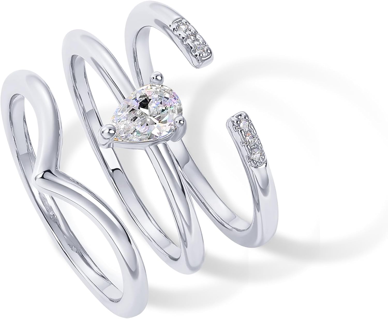 PAVOI 14K Gold Plated Stacking Rings for Women | Classy Design with Sparkling Cubic Zirconia Crystals & Opal | Everyday Jewelry - Image 3