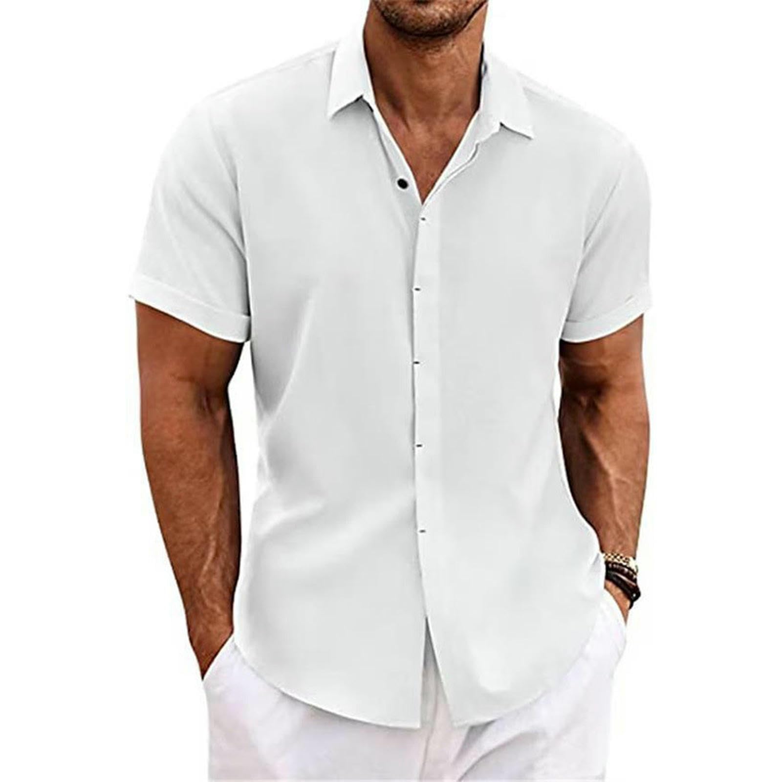 Chemises en lin homme anti-transpiration : t-shirts coton blanc confortables taille L
