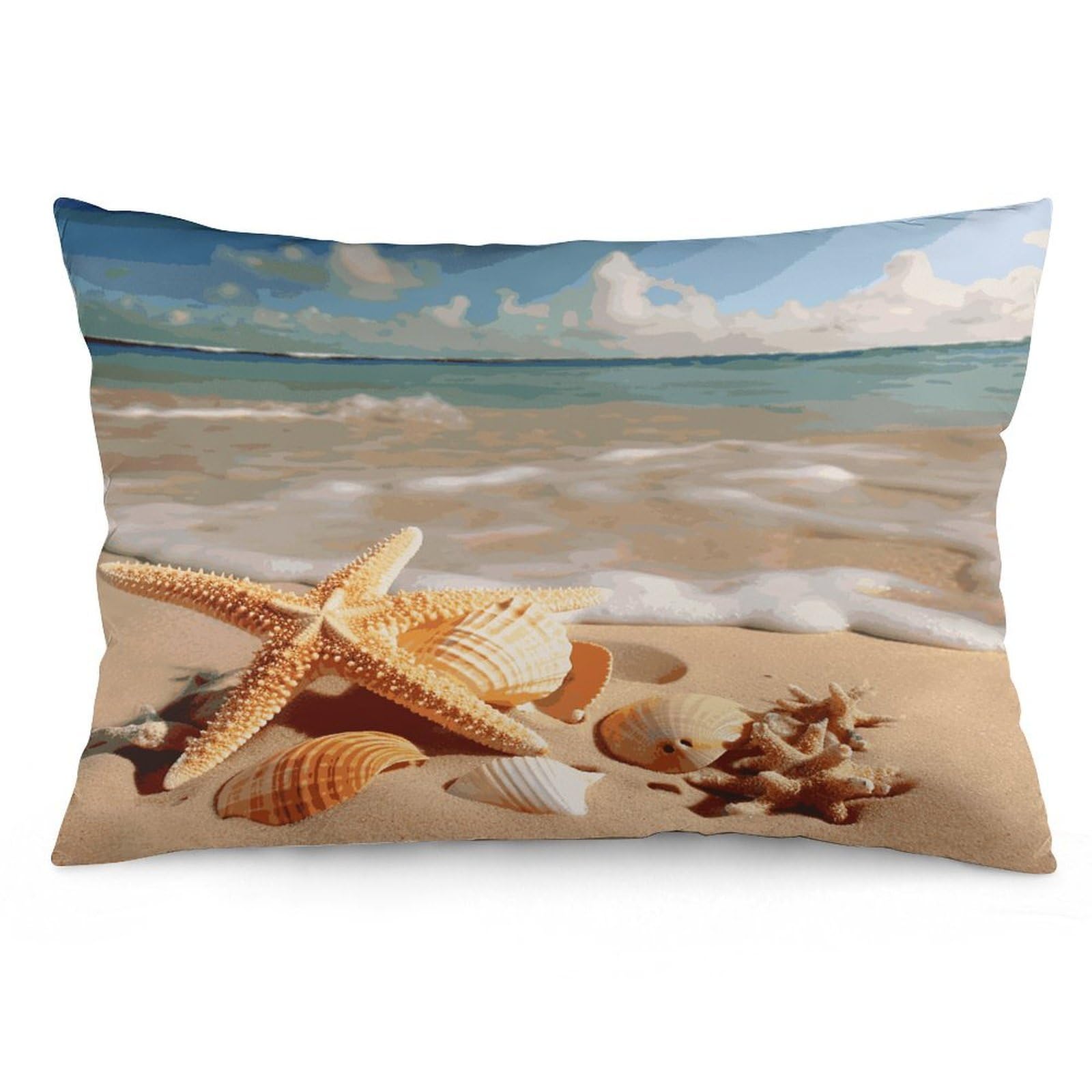 Seashells Starfish on Beach Throw Pillow Covers with Silent Zipper Polyester Pillow Protectors Removable Pillow Cases Soft Pillowcase Cozy Pillow Sham Cushion Cover for Sofa Car Bed 12 "x20