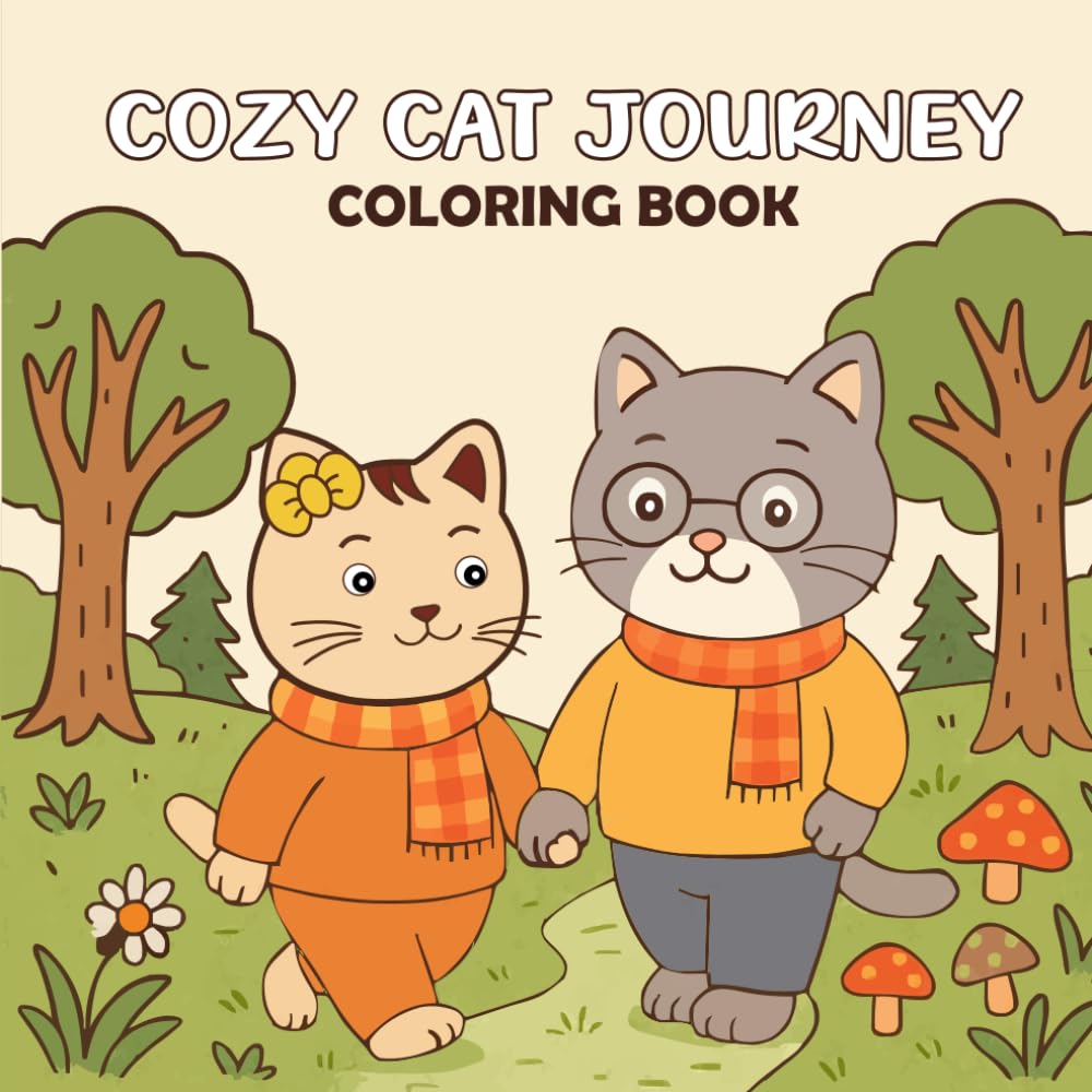 Cuzy Cat Journey: A Cute and Cozy Fuzzy Cat Coloring Book for Adults and Teens Featuring Adorable Whimsical Adventures for Stress Relief and Relaxation