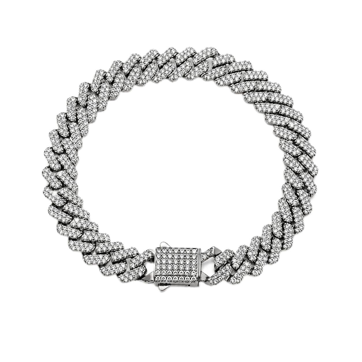 Men’s Iced Out Cuban Link Bracelet with Crystal Stones | Stainless Steel Hip Hop Fashion Chain Bracelet for Casual Wear-image-11