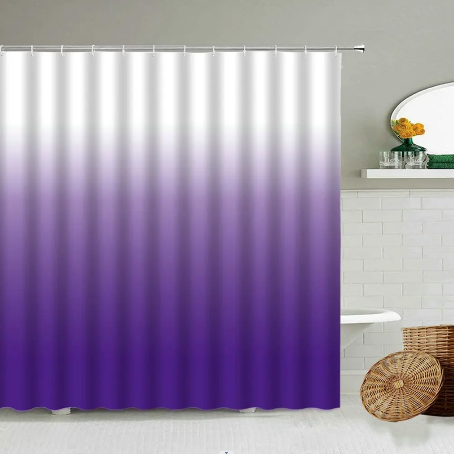 GREATOYAR Cortina Ducha Impermeable, Cortina Baño, Cortina Bañera Lavable, Cortinas de Baño Decorativas, 12 Anillos Incluidos, 100% Peva, 200X180cm, Degradado de Color Morado