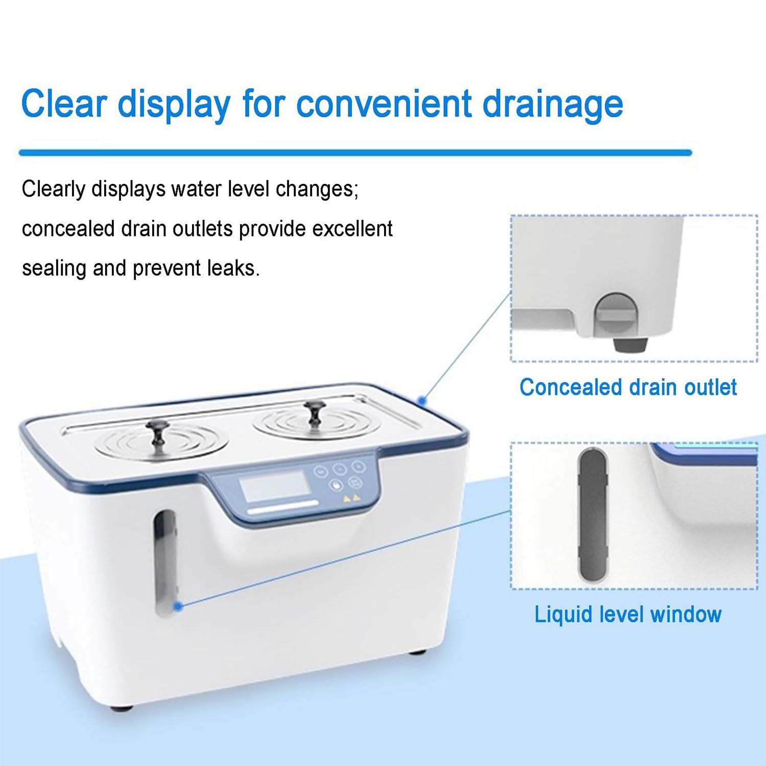 KEhtu Baño María Termostático Digital de Laboratorio con Tanque Interior de Acero Inoxidable de 5 L, Tiempo Predeterminado, Protección Anti-Quemaduras en Seco, 2 Salidas de Agua