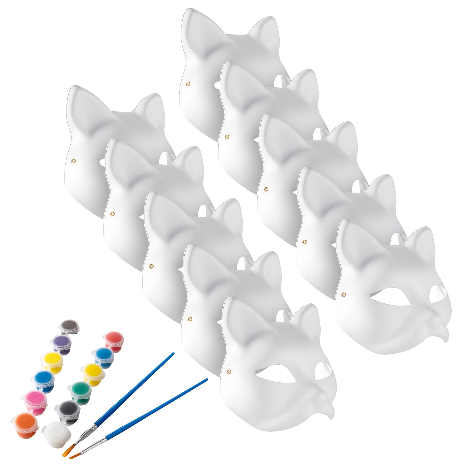 IONEKIUK 12 Pcs Cat Masks to Decorate, Pure White Therian Mask, DIY Blank Animal Masks for Hand-Painting, Cosplay Masquerade Halloween Carnival Pa