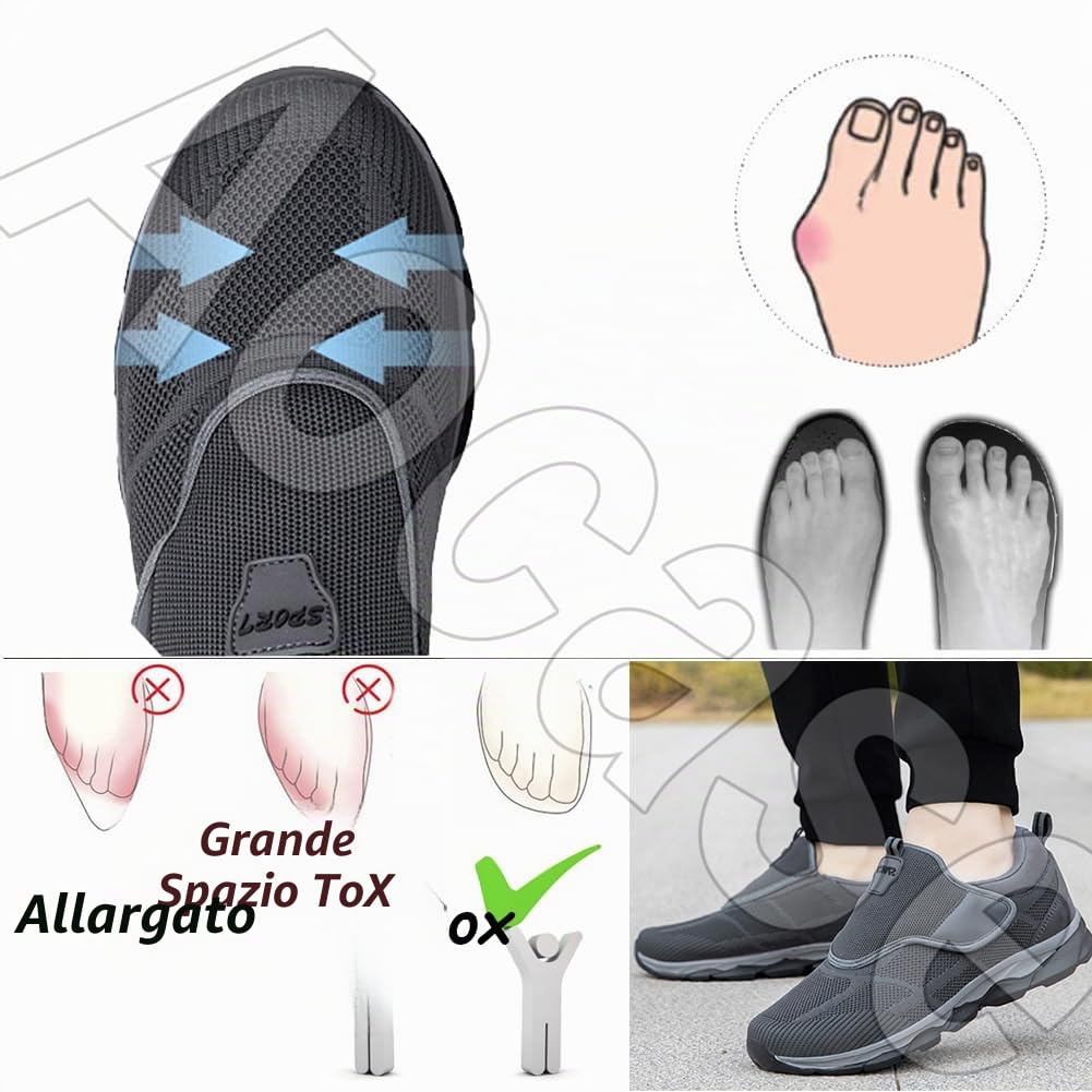 Scarpe per Diabetici da Uomo Confortevole Sneakers Casual all'Aperto Scarpe Funzionali Ortopediche Portatili per Il Tempo Libero Pollice Regolabile,Nero,45/275mm