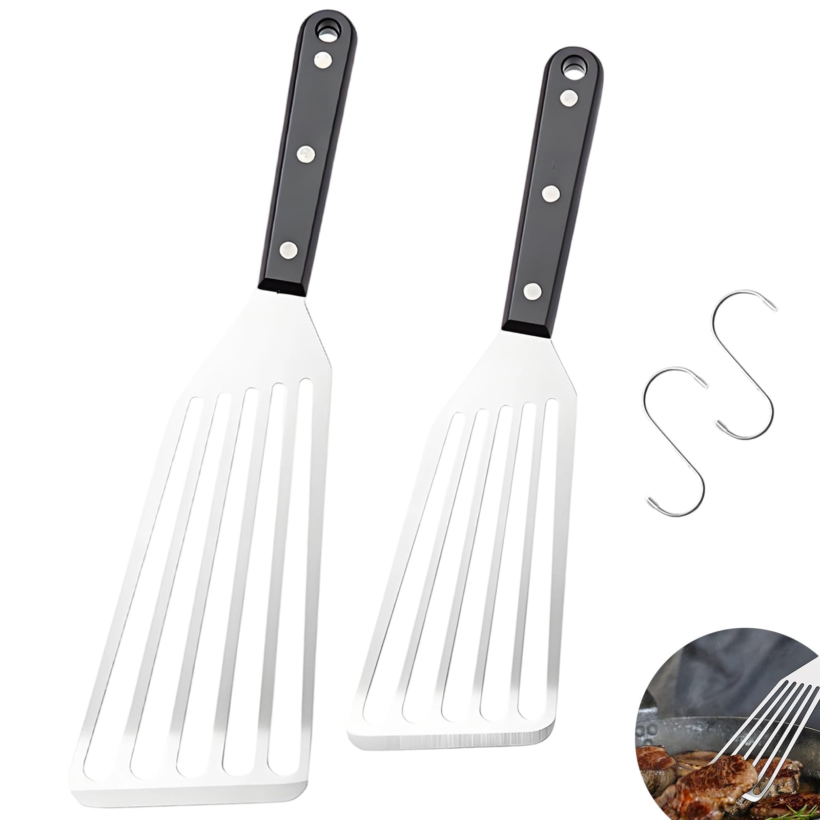 4 PCS Fish Spatula Set, Fish Slice for Non Stick Pans, Cooking Spatula with ABS Handle, Stainless Steel Kitchen Utensils Durable Suitable for Frying Steak Fishs and Pizza