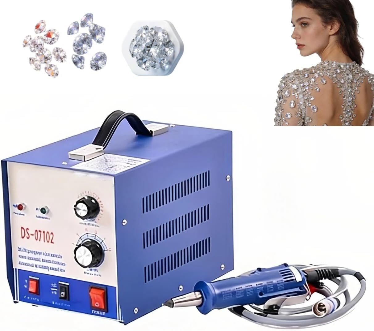 Hot Fix Applicator Tool Kit,300W Ultrasonic Pearl Setting Machine,Hotfix Applicator,with 7 Different Tip Sizes Rhinestone Machine Adjustable Time and Power for Clothes Fabric Crafts
