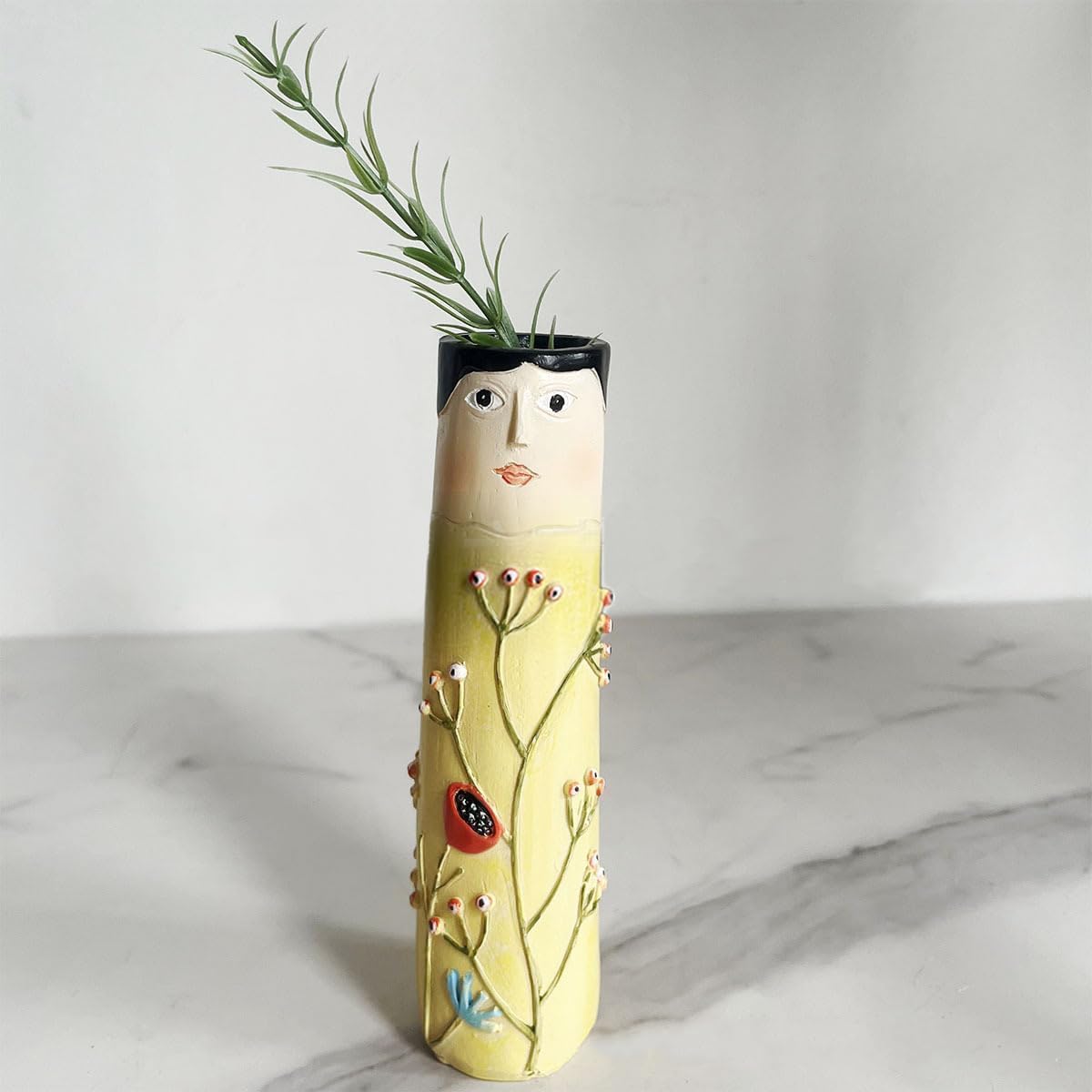 Spring Family Bud Vases, Resin Bohemian Family Vase, Girls Face Cute Hand Painted Character Vase for Home Decor Living Room Personalized Decor (4PCS)