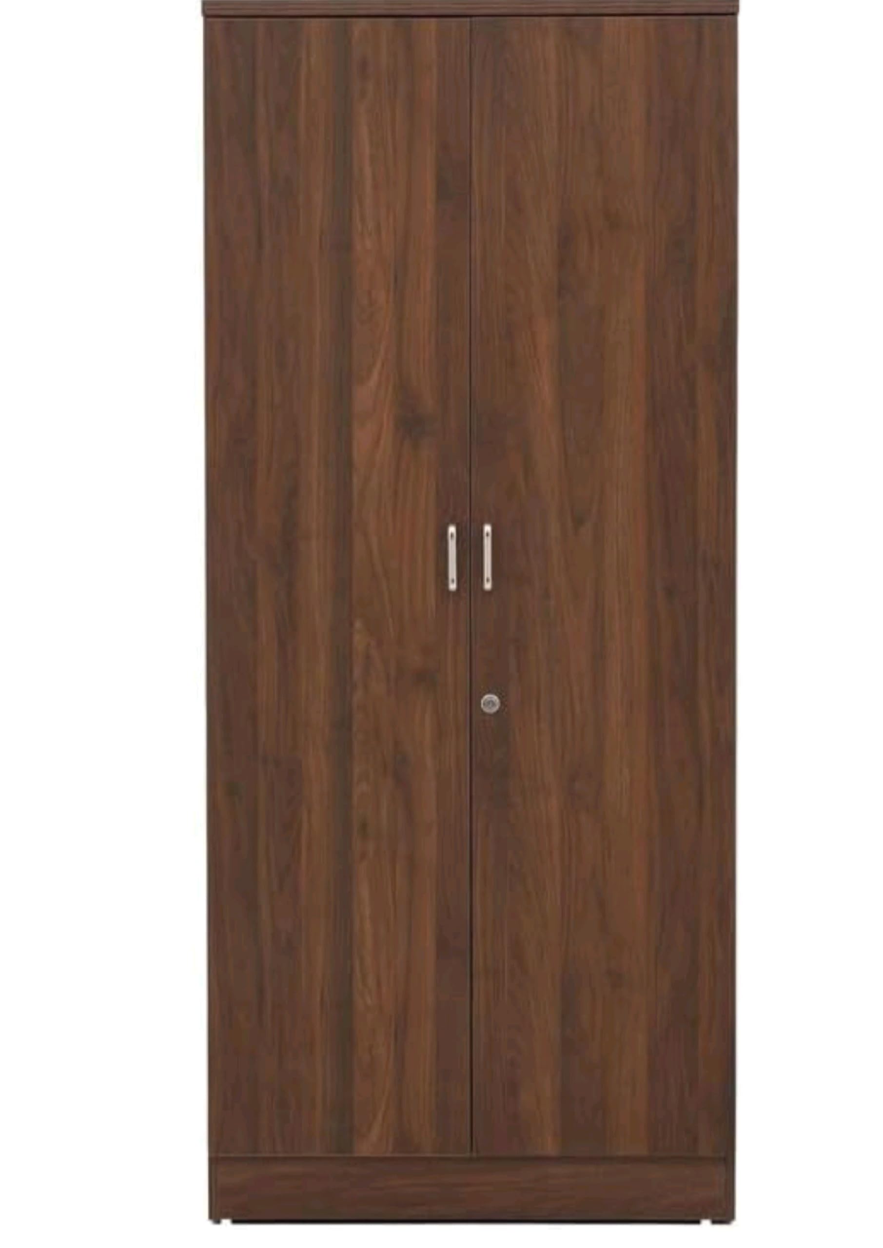 HOMEBRIGHT 2 Door Wooden Wardrobe, 180x78x45.5 cm, Walnut Finish | With Lock, Bedroom Storage, Metal Handles, Tall Cabinet, Wood Grain Texture-image-42