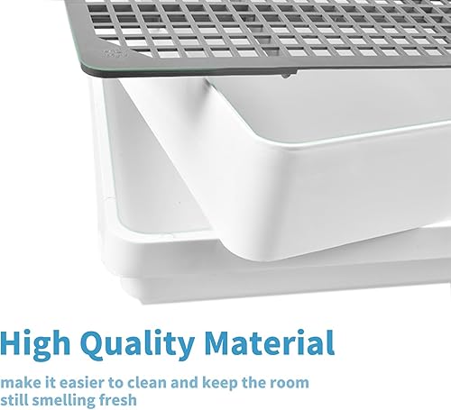 Miniatura 6 de PODOO Caja de arena para conejos, bandeja de entrenamiento para conejillos de indias y mascotas pequeñas, espaciosa bandeja de rejilla con entrada