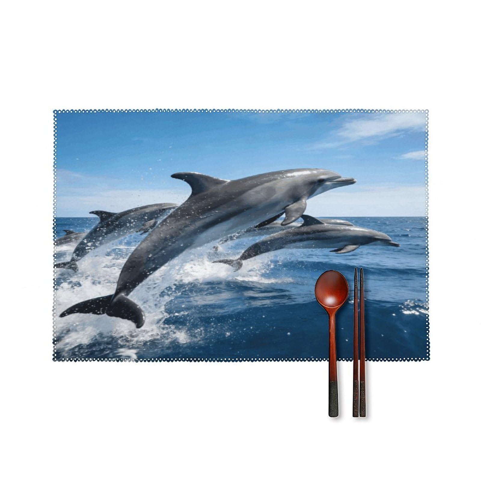 Khauerbc Style Dolphins Placemats Set Of 6,Decorating The Dining Table，Canvas Washable Table Mats，Wipe Clean Anti Slip Dining Table Place Mats For Party Kitchen Dining Decoration