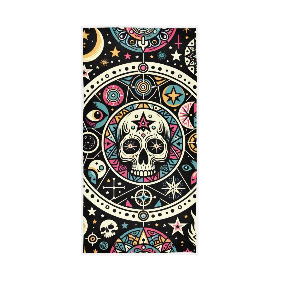 HUYGD Skull and Astrolabe on Dark Hand Towel, Multipurpose Soft Towels for Hand, Face, Hair, Bath 15 x 30 Inches
