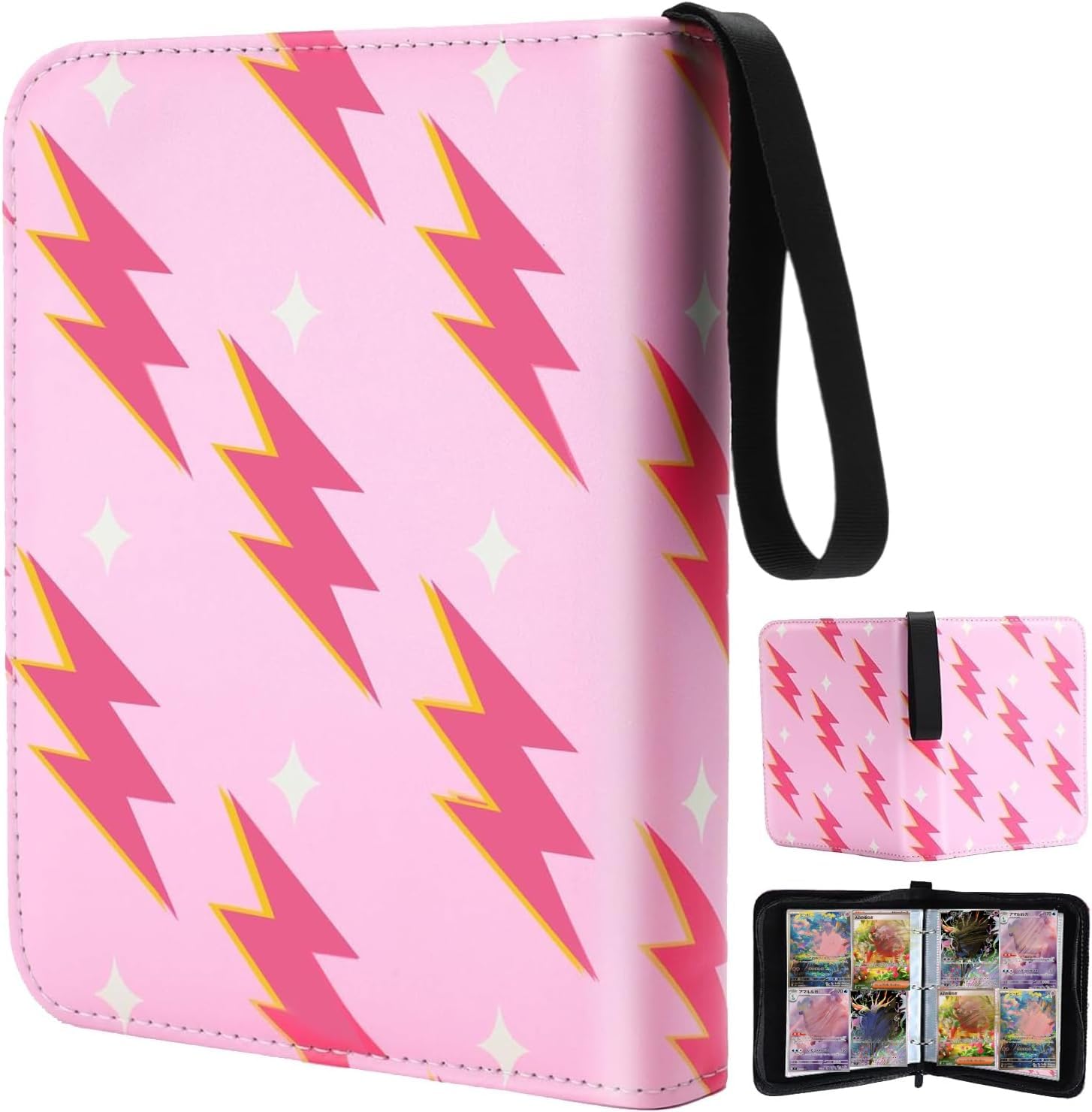 Card Binder 400Pocket, 50 Sleeves Trading Card Holder, 3Ring Card Binder Album for Cards, Card Collector, Photos, Cute Cat Trading Card Folder for Kids Girls, Pink