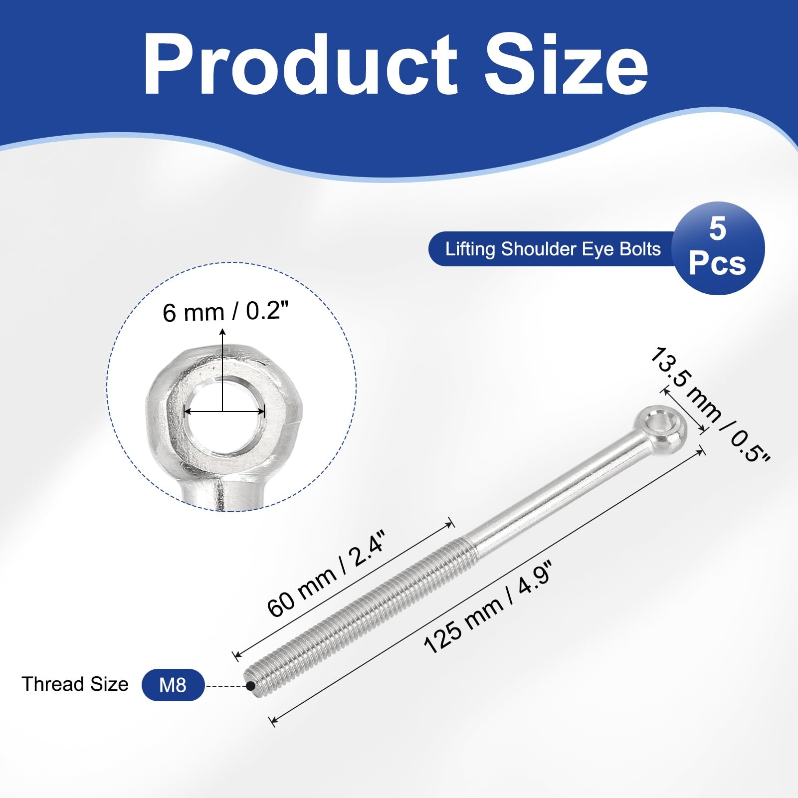 PATIKIL M8x125mm Lifting Shoulder Eye Bolts - Image 2